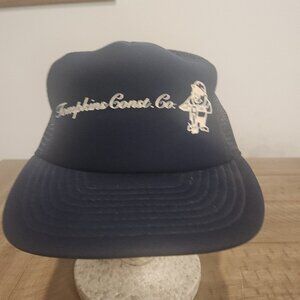 VTG Tompkins Construction Company Snapback Hat Blue Baseball Cap Trucker Mesh